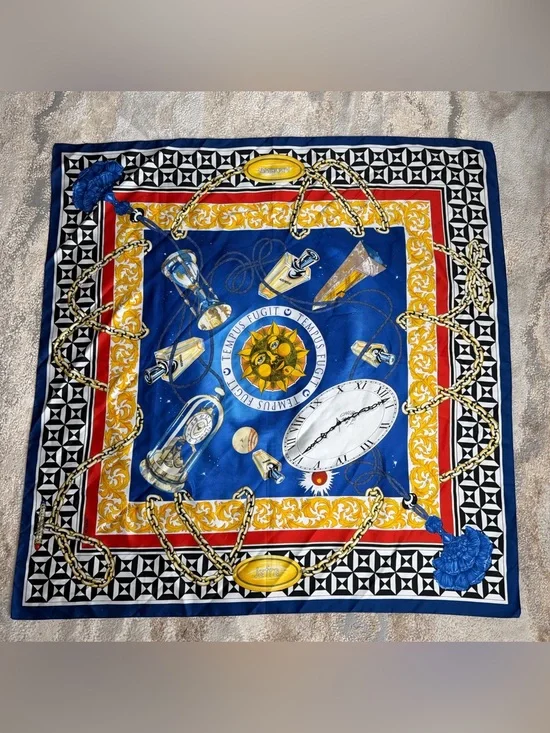JAFRA Blue Gold Black Red Decorative Silk-Style Scarf