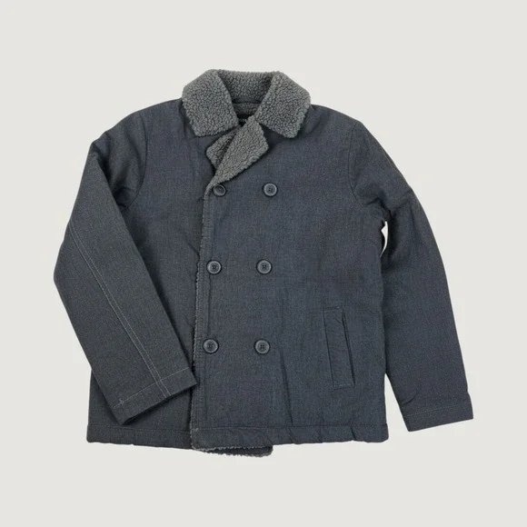 OshKosh B'gosh Boys Grey Sherpa Collar Double Breasted Peacoat Jacket Size 10