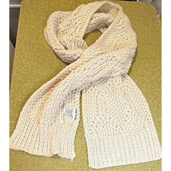 Anne Klein Ivory Cable-Knit Acrylic Rectangle Scarf Womens Neck Warmer