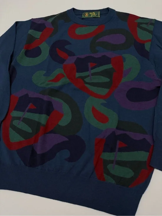Vintage Bobby Jones Navy Crewneck Sweater with Abstract Pattern - 80s/90s