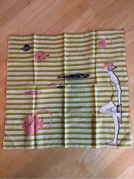 Vintage Mid-Century Whimsical Lady in a swimsuit and Graphic Fish 🐠 Beach Theme