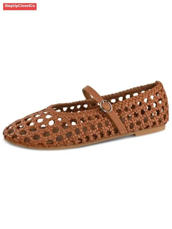 Woven Mesh Ballet Flats Round Toe Mary Jane Shoes