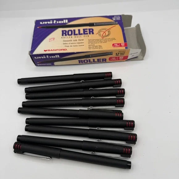 Uni-ball Sanford Roller Ball Pens Red Ink Fine 0.3mm 10 Count 60102 Vintage