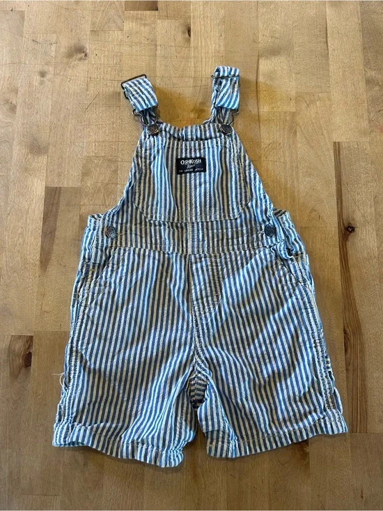 OshKosh B'gosh Blue & White Striped Short Overalls 18M
