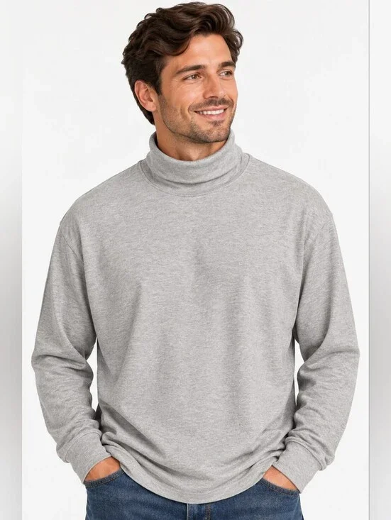 L.L. Bean Men XL Tall Carefree Unshrinkable Mockneck Turtleneck Shirt Gray