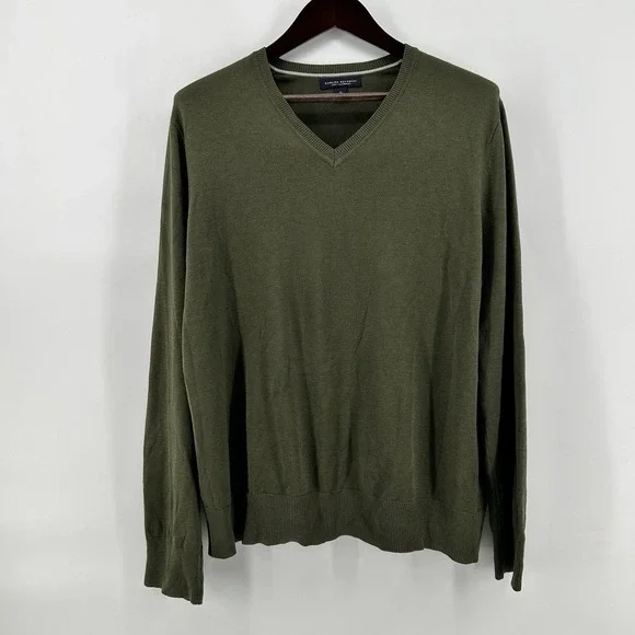 Banana Republic Luxury Blend Sweater Mens XL Olive Silk Cashmere V Neck Office