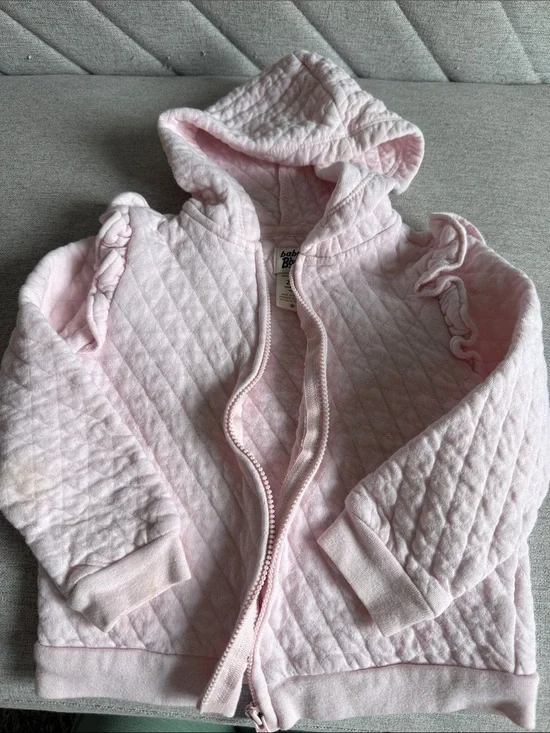 Baby Pink Quilted Hoodie with Ruffle Shoulders
