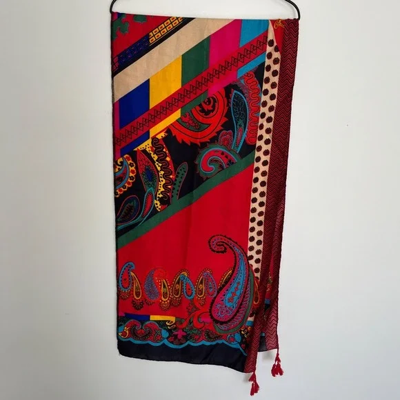 Artsy Scarf 17X70 Geometric Multicolor Eclectic Wacky Art To Wear Statement