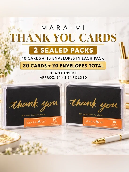 Black & Gold Thank You Cards - 20 Pack
