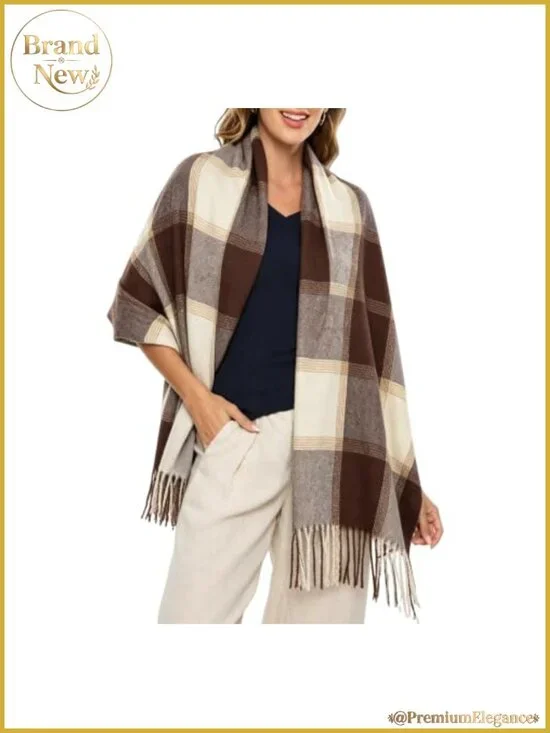 Women's Chunky Plaid Blanket Scarf Shawl Wrap with Fringe