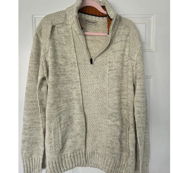 Hudson & Barrow Mens XL Quarter Zip Sweater Oatmeal Marl Elbow Patches Mock Neck
