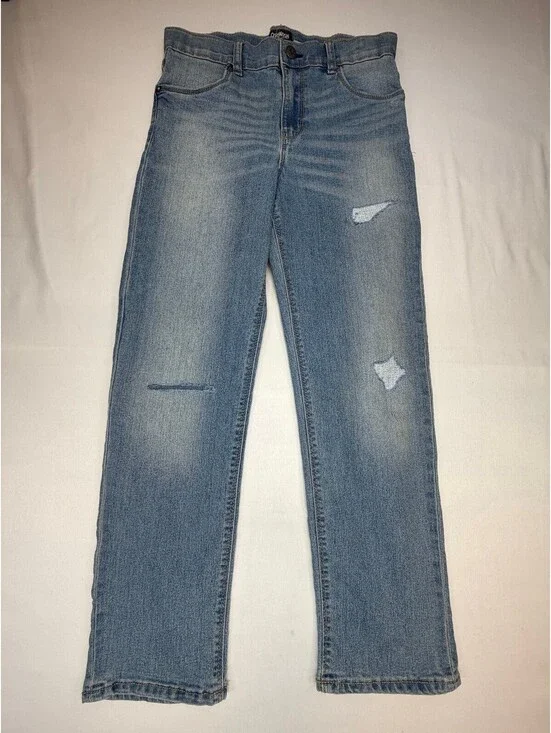 OshKosh Boy's Straight Jeans Distressed Light Wash Size 12 Blue