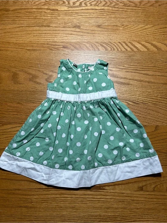 Toddler Girl OshKosh Green/White Polka Dot 100% Cotton Dress Size 18 Months