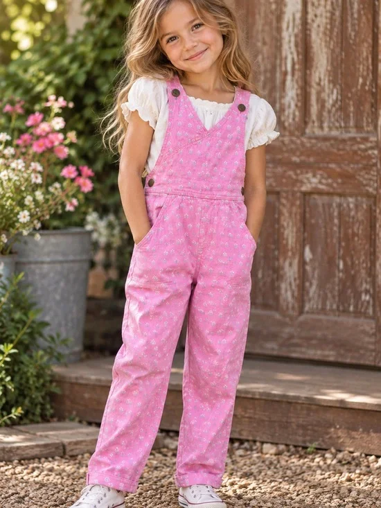Vintage OshKosh B’Gosh Vestbak Pink Floral Overalls Size 6 USA Made