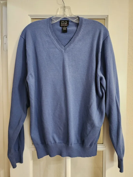 Jos A Bank Signature Collection Pima Cotton V Neck Sweater Blue M
