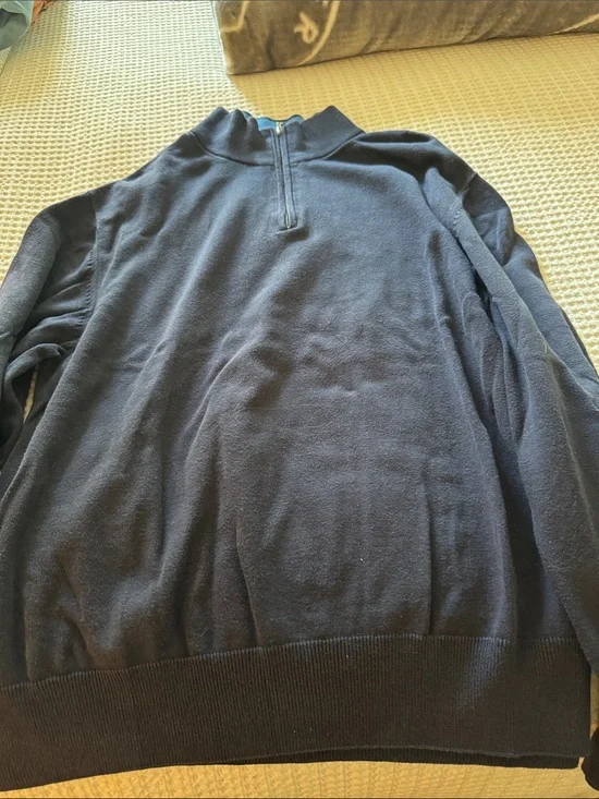 Men's Navy Quarter-Zip Sweater - Classic Mock Neck