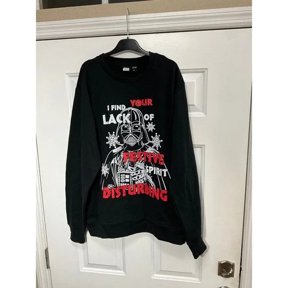 Star Wars Darth Vader Light Up Christmas Sweatshirt Black Mens Large Disturbing