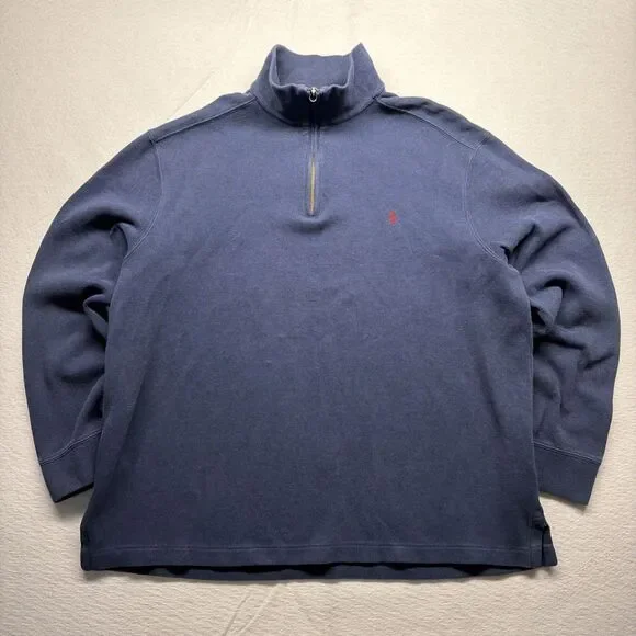 Vintage 90s Polo Ralph Lauren 1/4 Zip Blue Pullover Sweater Red Pony USA Men’s L