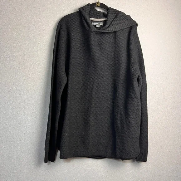 Commerce Mens XXL Black Hooded Knit Sweater Cotton Blend Pullover‎ Athleisure