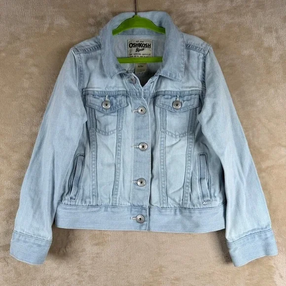 OshKosh B'gosh Kids Light Wash Denim Trucker Jacket Size 6/6x Light Blue Cotton