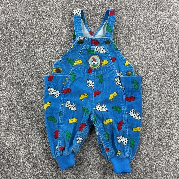 Vintage OshKosh Overalls Kids 6/9M Blue Cotton Kennel Klub Dog Print