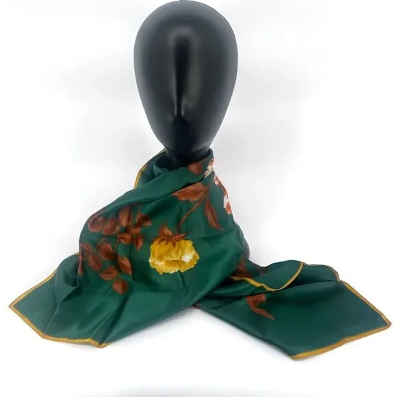 Bold Floral Square Fashion‎ Scarf Wrap Satiny Mod Boho Botanical Accessory