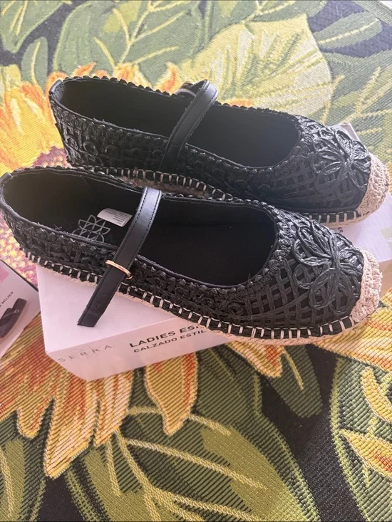🌴Serra Black Woven Mary Jane Espadrille Flats Size 9