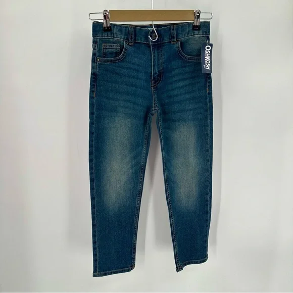 Oshkosh B'gosh Jeans Boys 7H Straight Husky Fit Blue Denim Adjust Waist NEW