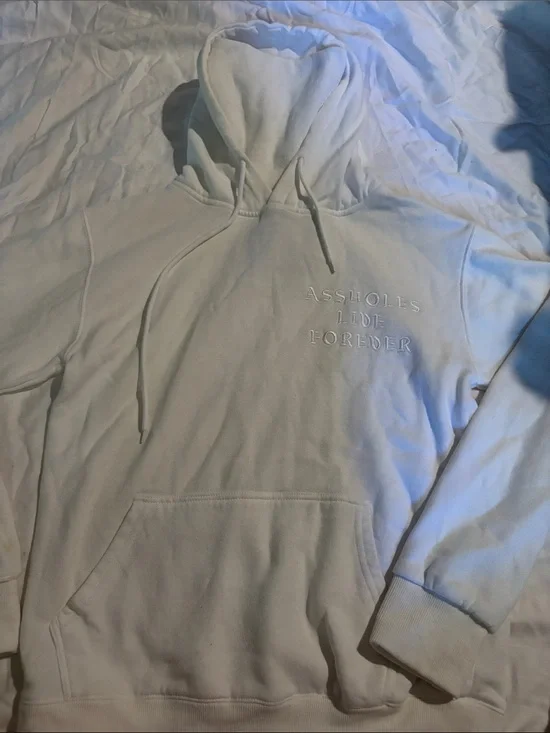 White Embroidered Crewneck Hoodie - Unbranded