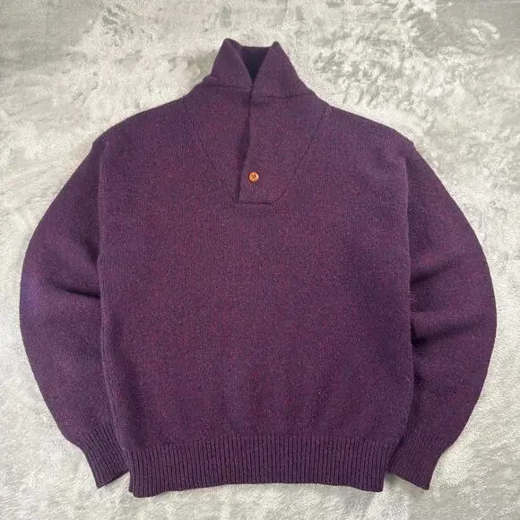 Vintage Eddie Bauer Wool Blend Sweater Men’s Large Purple Shawl Collar USA