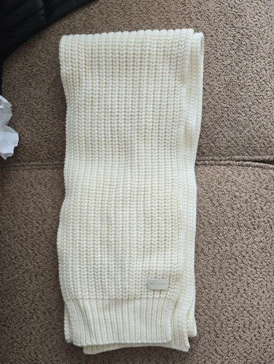 Saint Laurent Cream Ribbed Knit Scarf