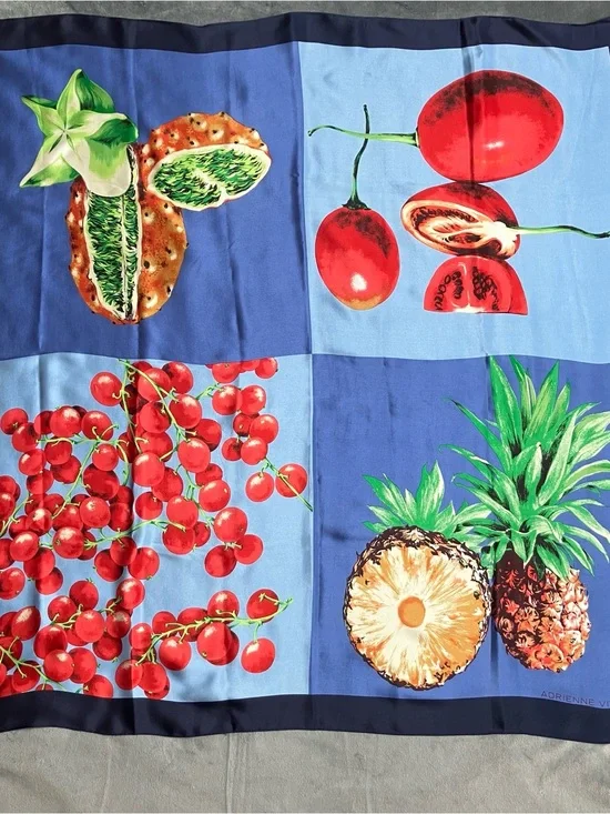 Adrienne Vittadini Pure Silk Fruit Print Scarf 34” square