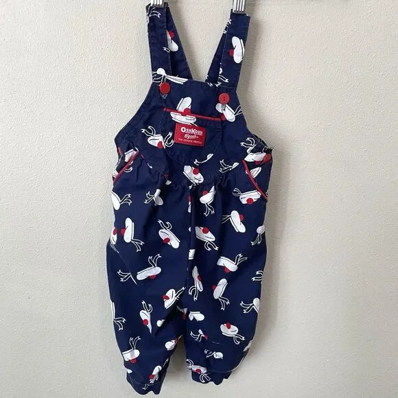 Vintage Oshkosh B'Gosh Beret Hat Baby Overalls Made USA Size 12 Months Vestbak