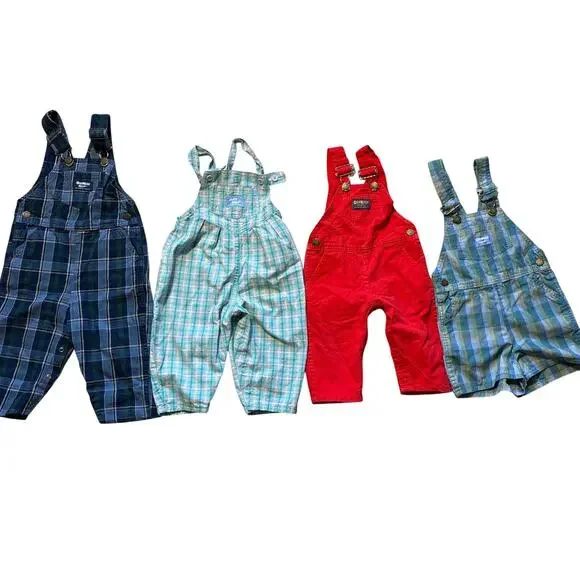 Vtg OshKosh Bgosh Made in USA Overalls Bundle Lot Plaid Jumper Dress 18M 3T 4T