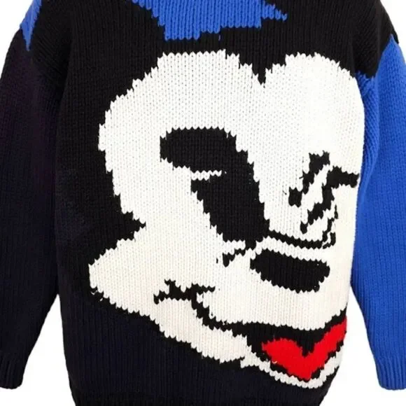 Mickey Mouse Sweater Mens Size Small Blue Black Colorblock Disney Wink