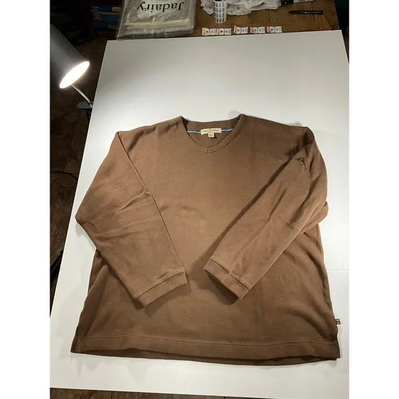 Tommy Bahama Mens XL Brown V-Neck Ribbed Cotton Long Sleeve Pullover Marlin Logo