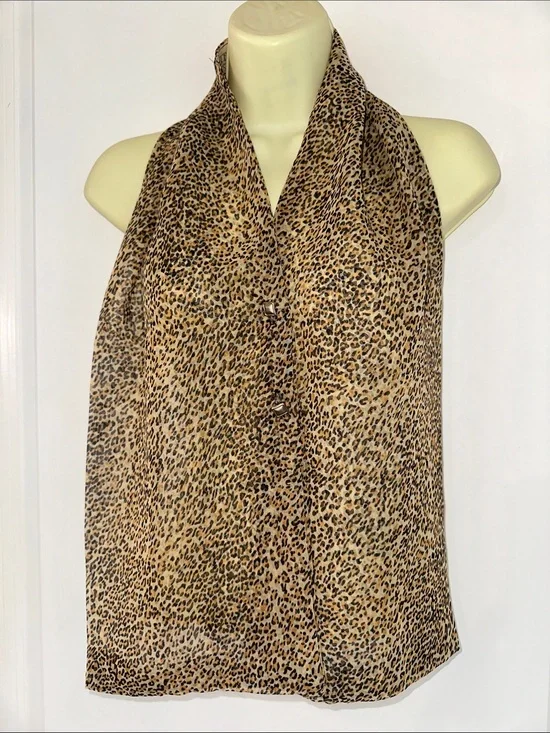 Vintage 80s Accessory Institute Leopard Print‎ Button-Front Polyester Scarf