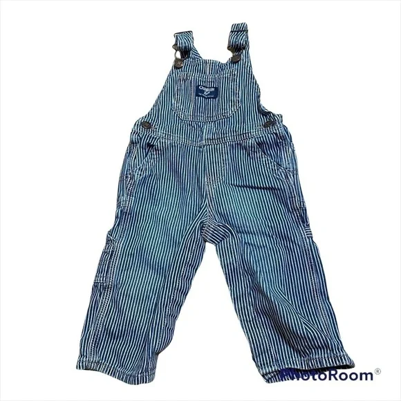 Oshkosh B’gosh Blue Striped Bib Overalls 12 mos Conductor Kids Baby Vestpak