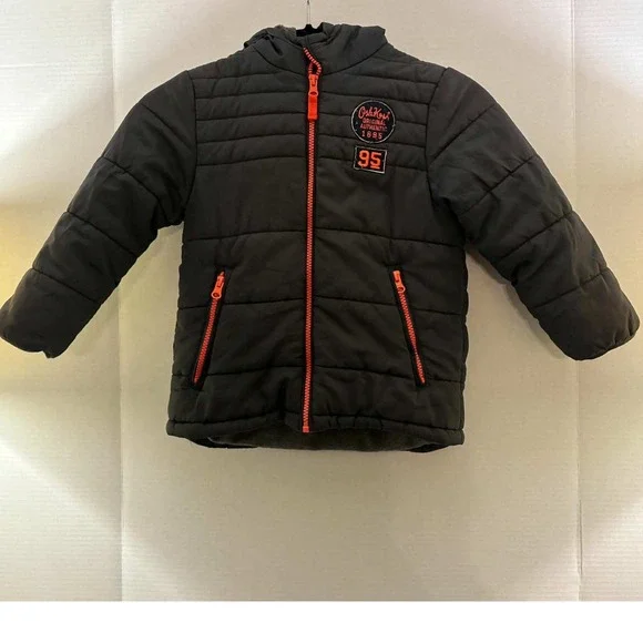 OshKosh B'gosh Puffer Jacket Boys 5-6 Gray Orange Fleece Lined Winter S/B216E34