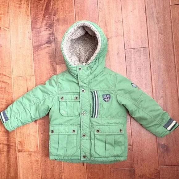 OshKosh Sherpa Lined‎ Hooded Heavy Winter Jacket Boys 5 Green
