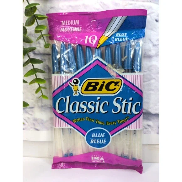 VNTG SEALED NEW 1994🚨Bic Classic Stic Medium Pens Blue Pack With 10 Made In USA