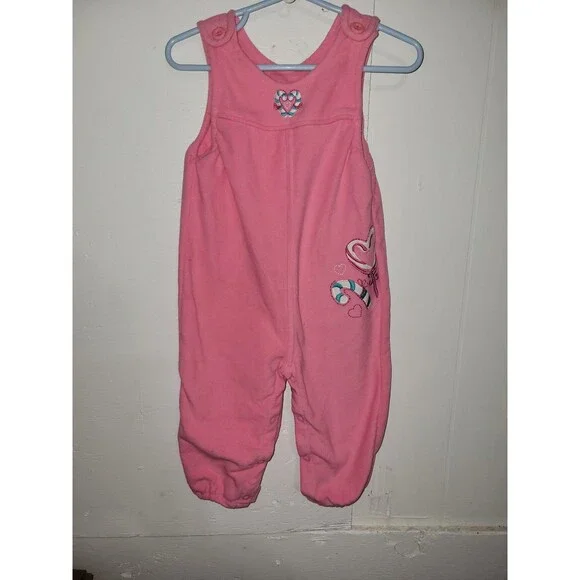 Baby Girl Pink Heart Overalls Jumpsuit AA88