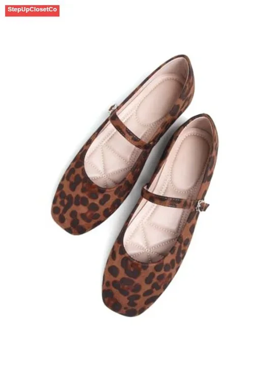 Faux Suede Mary Jane Flats Square Toe Buckle Strap Women's Retro Shoes
