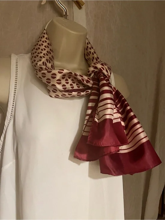 Elegant Burgundy and Cream Patterned Silk-Feel Scarf