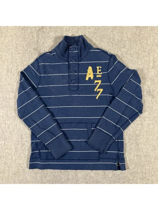 American Eagle Sweater Medium Blue Stripe Collar Blue Vintage Fit Y2K