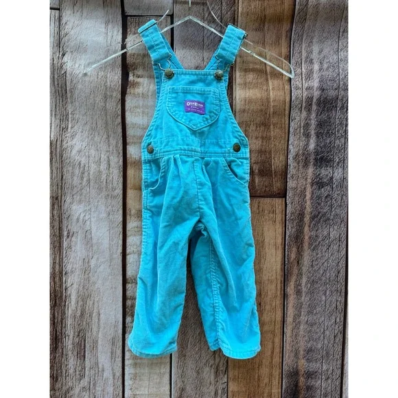 OshKosh B'Gosh Vintage 90s Corduroy Overalls Turquoise Toddler 2T Made in USA