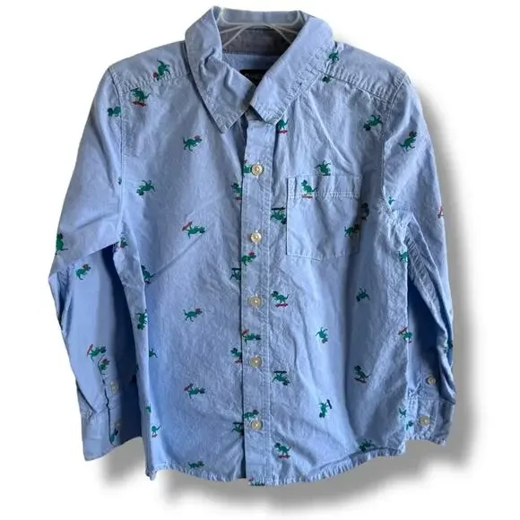OshKosh B'gosh Blue and Green Casual Button Down Shirt Skateboarding Dinosaurs 7