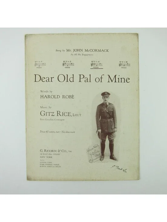 Sheet Music Dear Old Pal of Mine Gitz Rice John McCormack Robe WWI Antique 1918