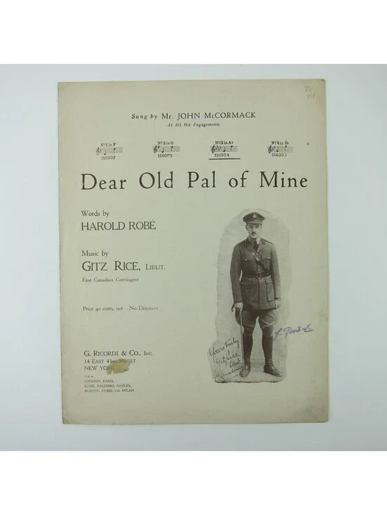 Sheet Music Dear Old Pal of Mine Gitz Rice WWI John McCormack Robe Antique 1918