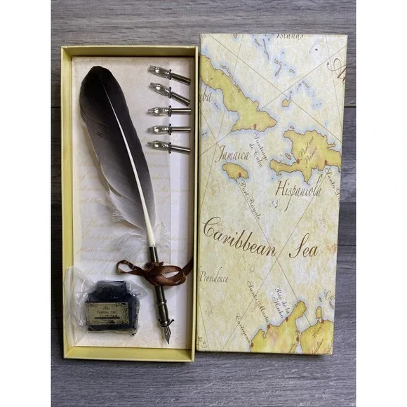 Feather‎ Writing Fountain Caligraphy Dip Pen Quill With 5 Nibs & Box Set